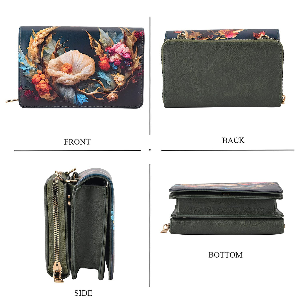 Designer-Inspired RFID-Protected Flower Print Shoulder Bag with a Magnetic Detachable Wallet - Chain Strap included  - Cornish Floral