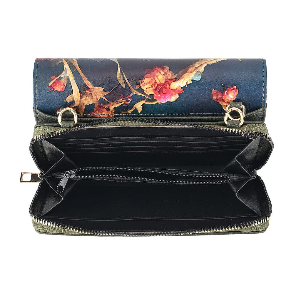 Designer-Inspired RFID-Protected Flower Print Shoulder Bag with a Magnetic Detachable Wallet - Chain Strap included  - Cornish Floral