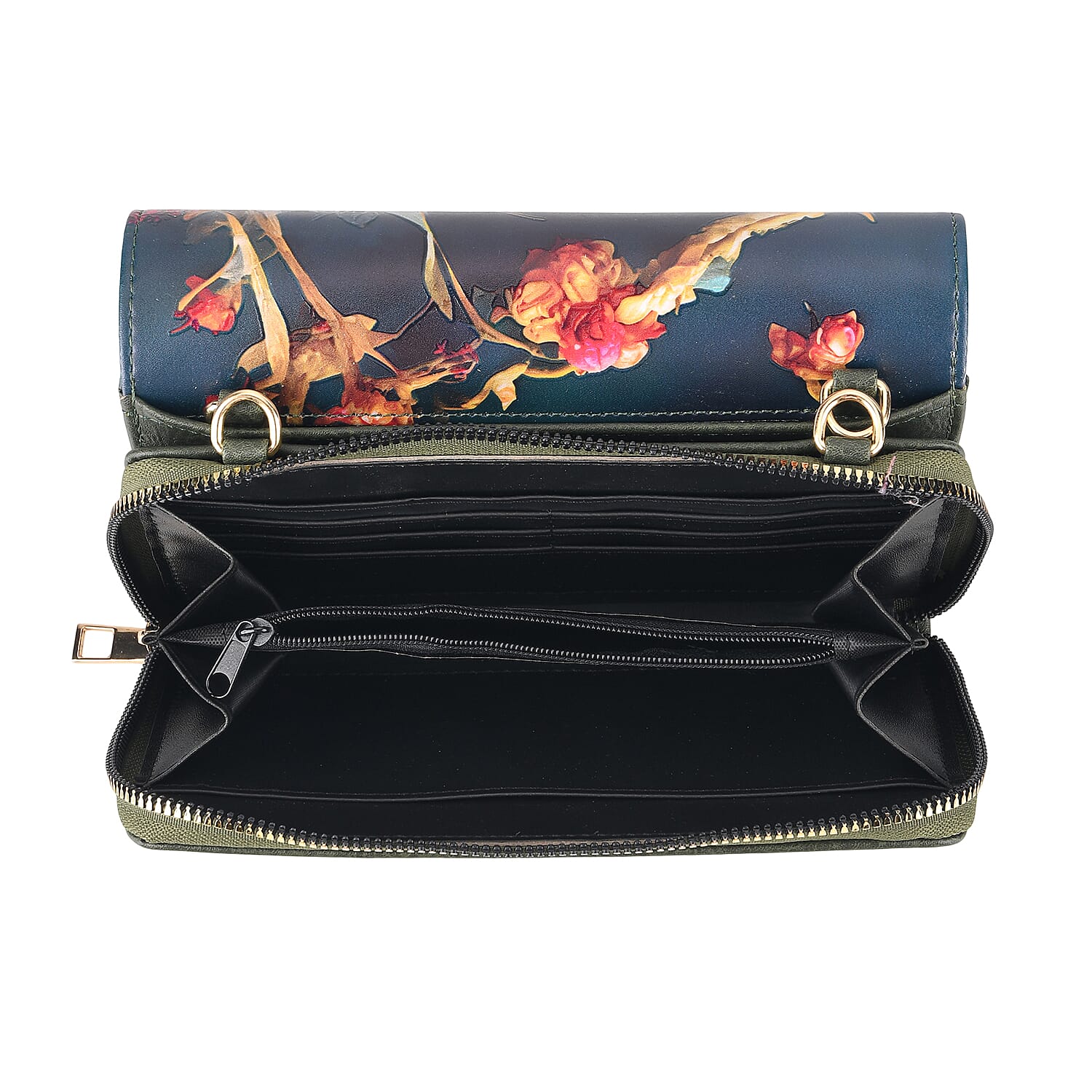 Designer-Inspired RFID-Protected Flower Print Shoulder Bag with a Magnetic Detachable Wallet - Chain Strap included  - Cornish Floral V32519683 8