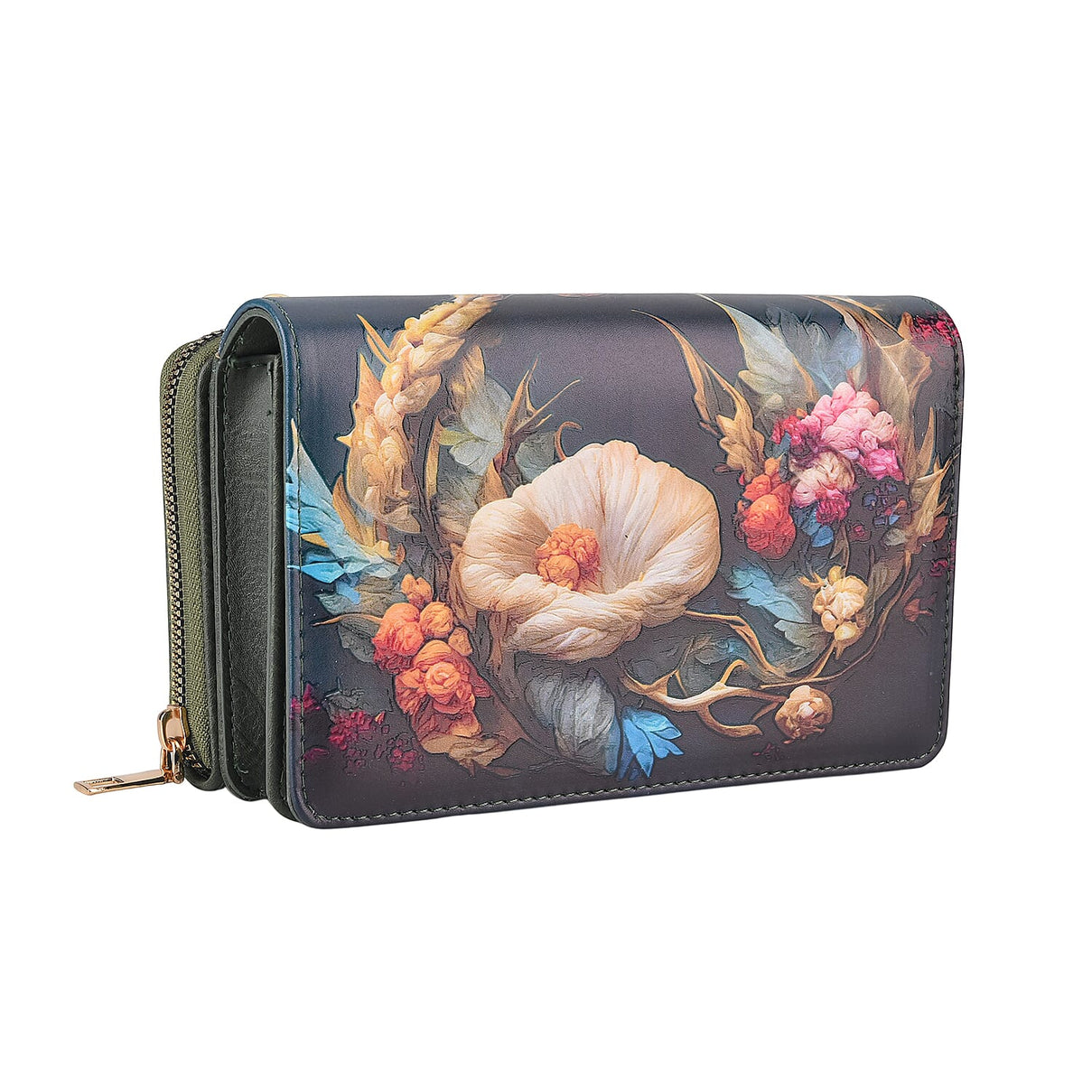 Designer-Inspired RFID-Protected Flower Print Shoulder Bag with a Magnetic Detachable Wallet - Chain Strap included  - Cornish Floral V32519683 10