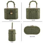 Vintage Style Straw Box Bag with Twist-Lock Clasp & Gold Chain Strap - Green