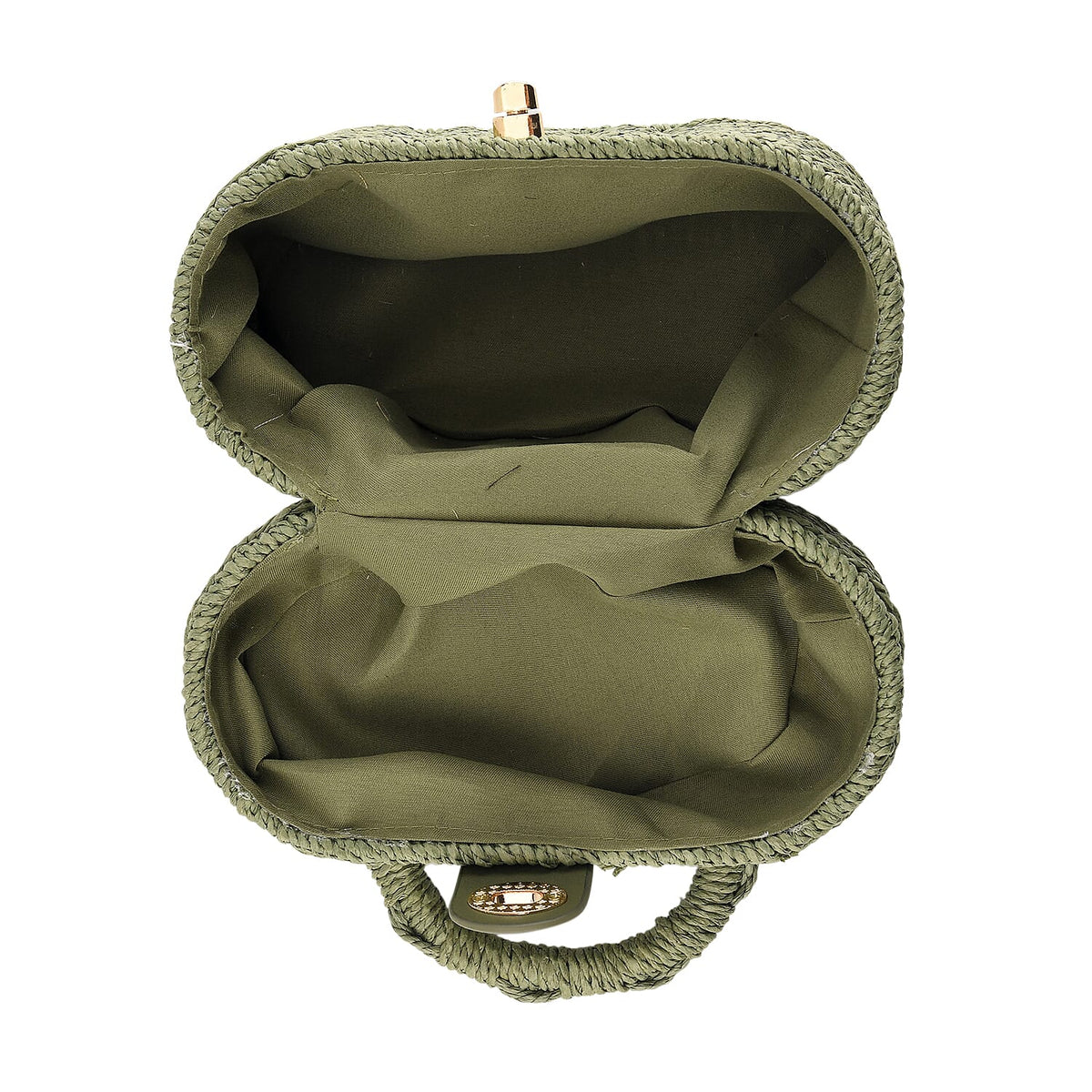 Vintage Style Straw Box Bag with Twist-Lock Clasp &amp; Gold Chain Strap - Green. V32514179 6