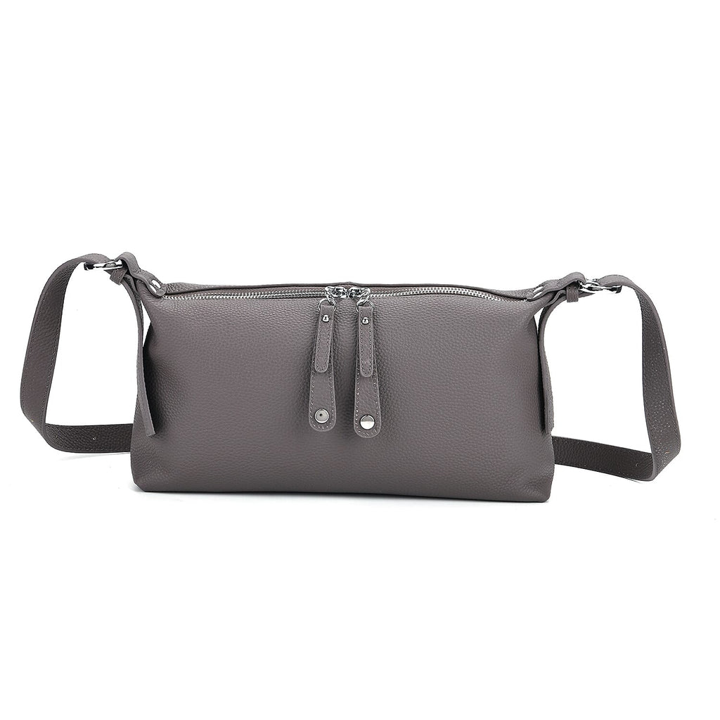 100% Genuine Leather  Full Grain Crossbody Bag with Adjustable Strap - Grey