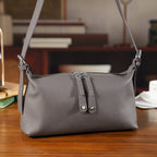 100% Genuine Leather  Full Grain Crossbody Bag with Adjustable Strap - Grey