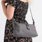 100% Genuine Leather  Full Grain Crossbody Bag with Adjustable Strap - Grey