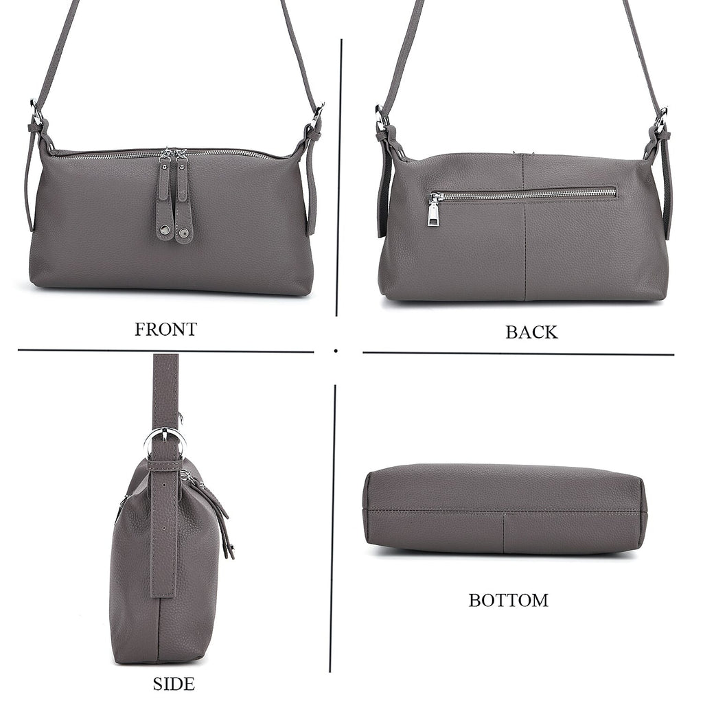 100% Genuine Leather  Full Grain Crossbody Bag with Adjustable Strap - Grey