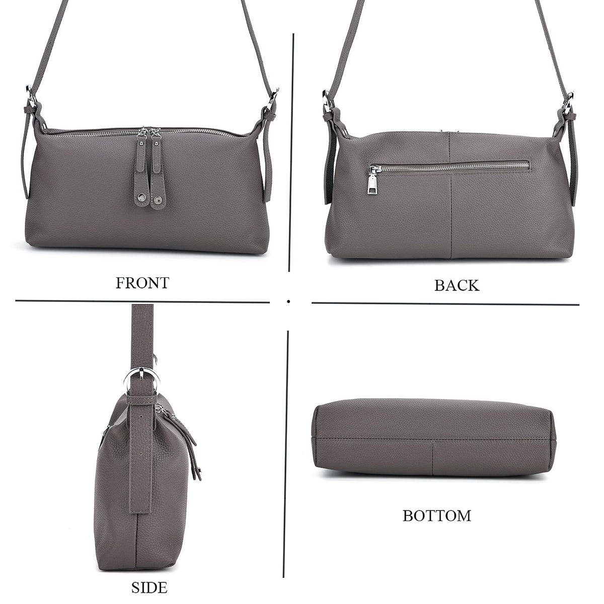 100% Genuine Leather  Full Grain Crossbody Bag with Adjustable Strap - Grey 8160705 5