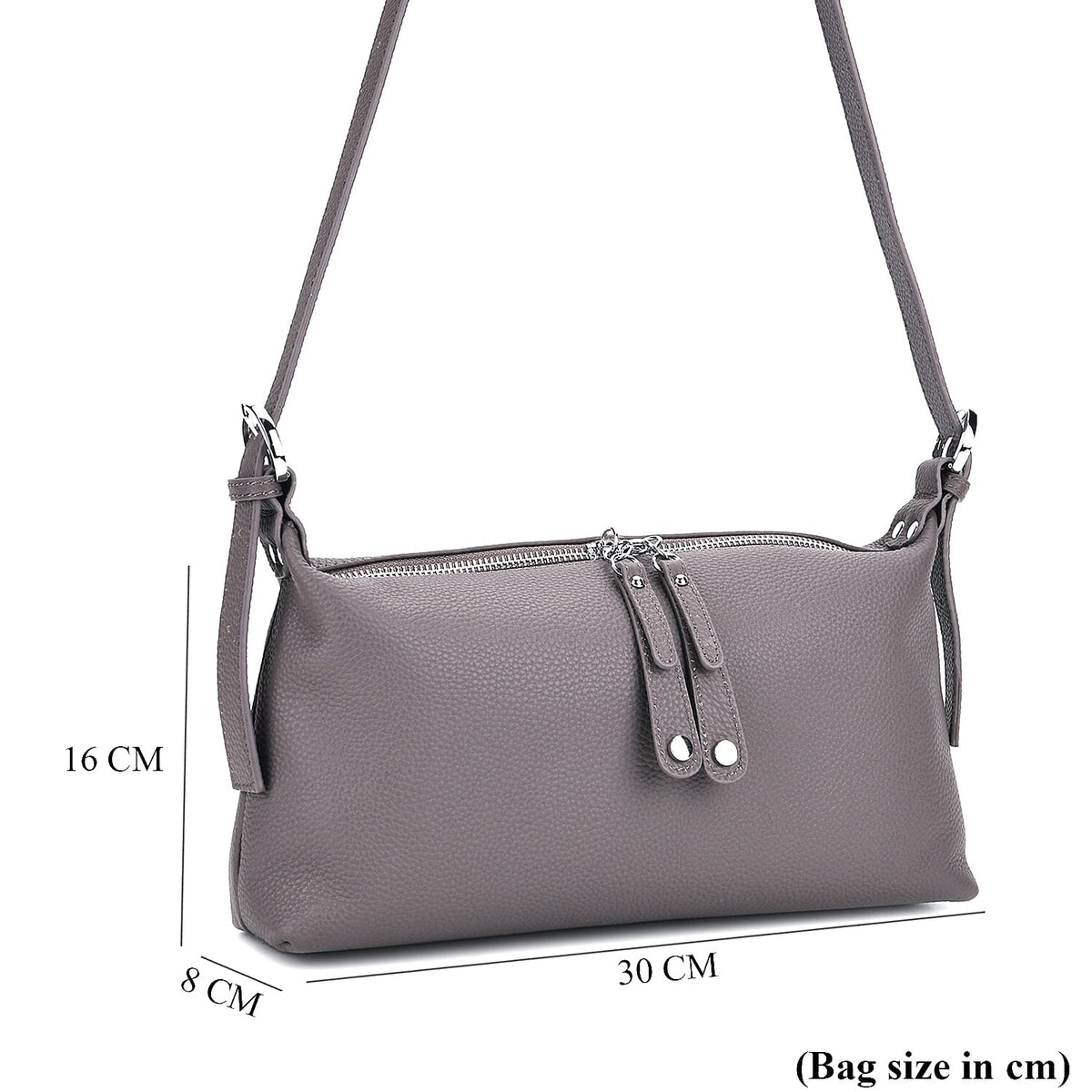 100% Genuine Leather  Full Grain Crossbody Bag with Adjustable Strap - Grey 8160705 8