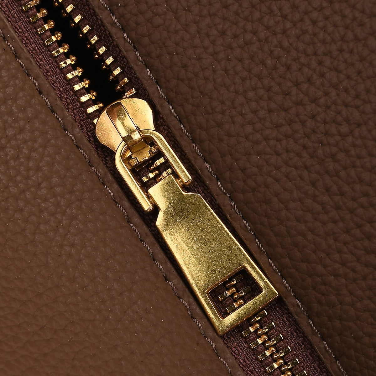 Genuine Leather Structured Top Handle Handbag with Gold Clasp &amp; Shoulder Strap - Khaki V32521625 6