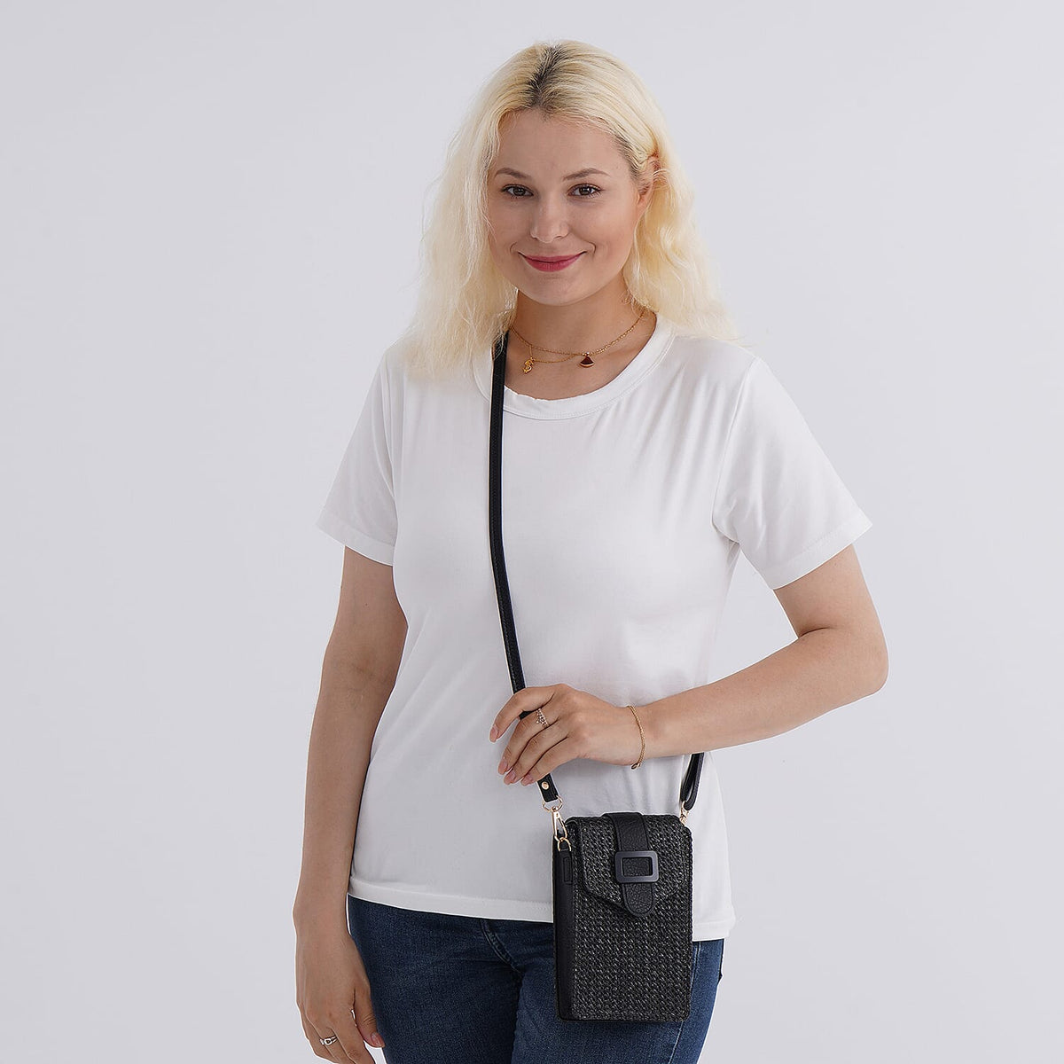 Boho Braided Texture Crossbody Bag with Buckle Flap - Black V32637416 2