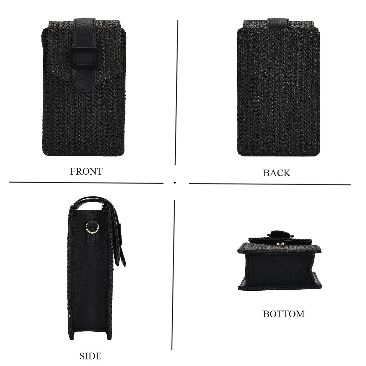 Boho Braided Texture Crossbody Bag with Buckle Flap - Black V32637416 4
