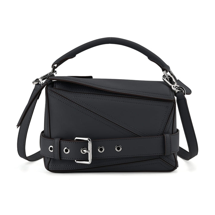 Designer Inspired - Genuine Leather Geometric Panel Handbag with 2 Detachable Straps 8377451 1