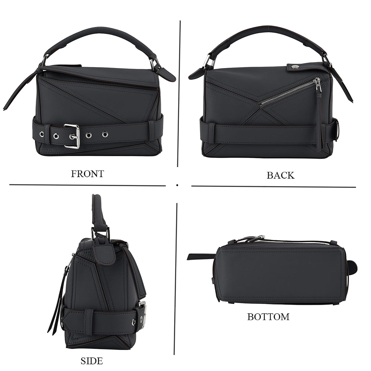 Designer Inspired - Genuine Leather Geometric Panel Handbag with 2 Detachable Straps 8377454 5