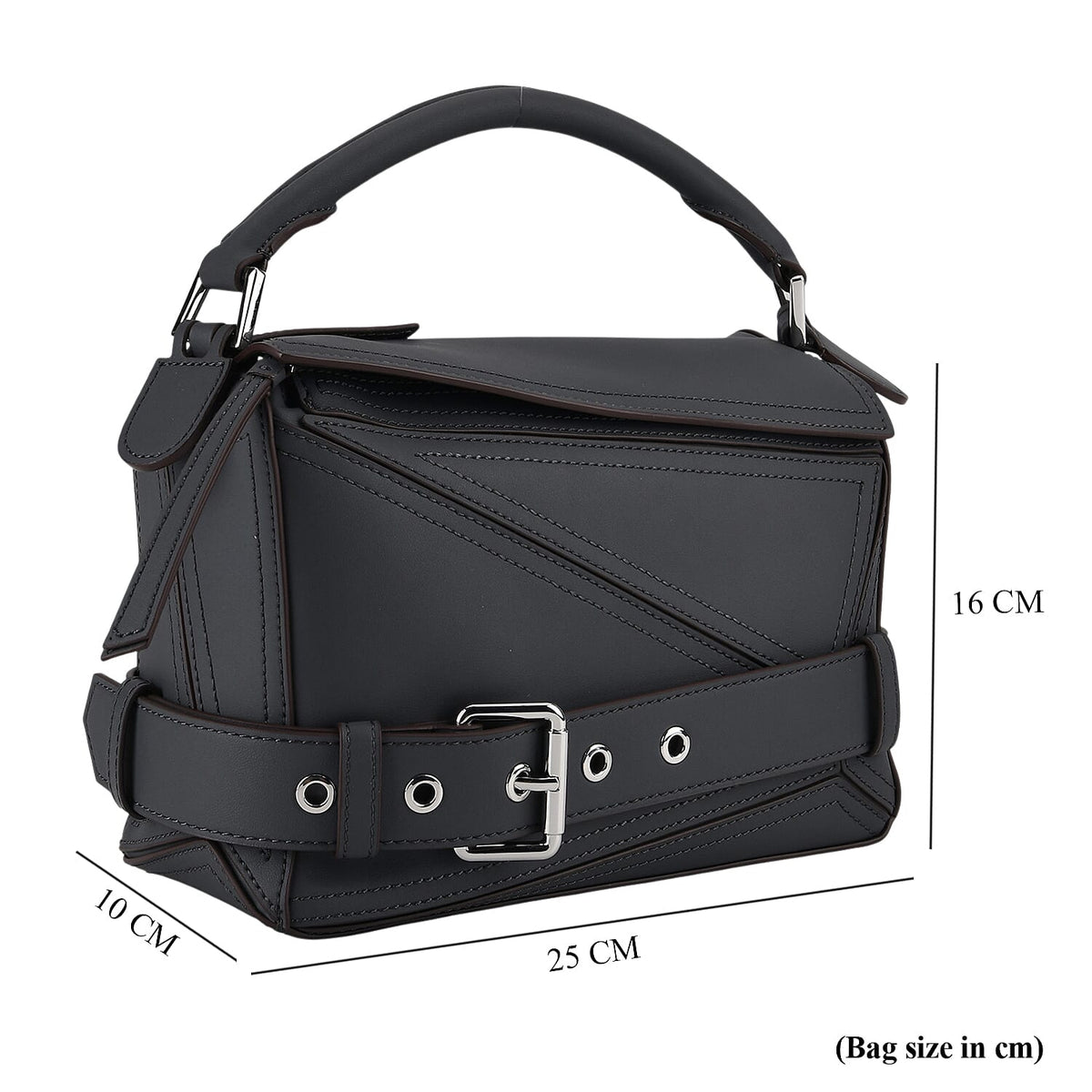 Designer Inspired - Genuine Leather Geometric Panel Handbag with 2 Detachable Straps 8377454 8
