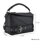 Designer Inspired Genuine Leather  Geometric Panel Handbag with 2 Detachable Straps - Grey