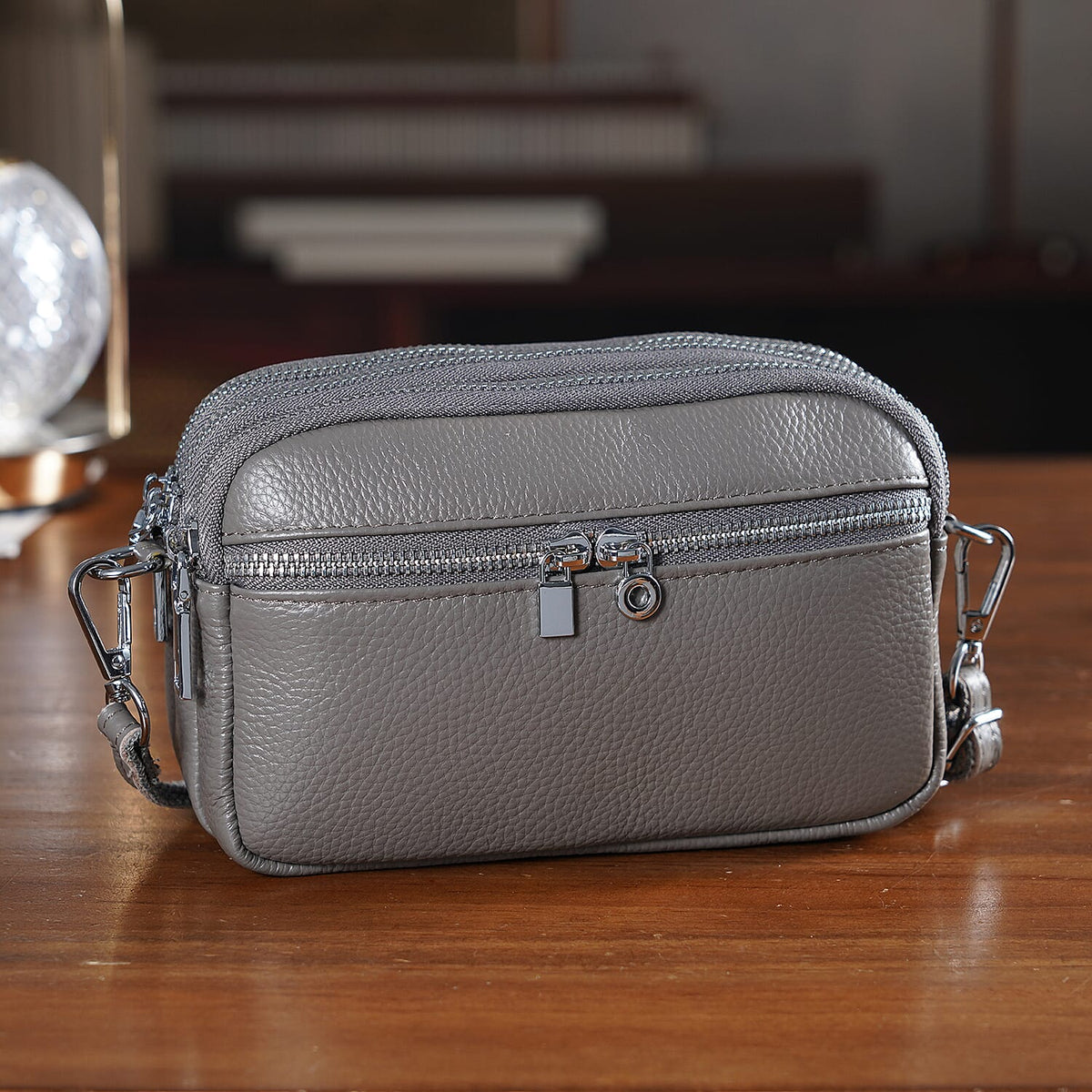 Genuine Leather Designer Minimalist Shoulder Bag - Grey V32604563 2