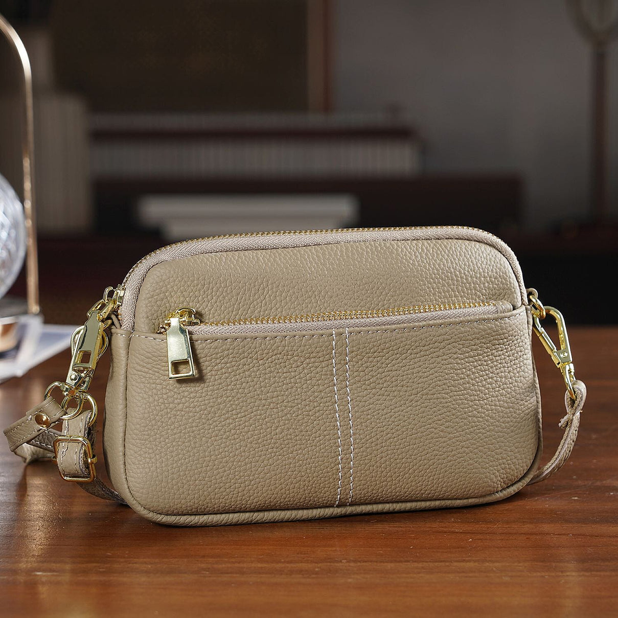 100% Genuine Leather Designer Minimalist Sling Shoulder Bag - Grey 8420509 2