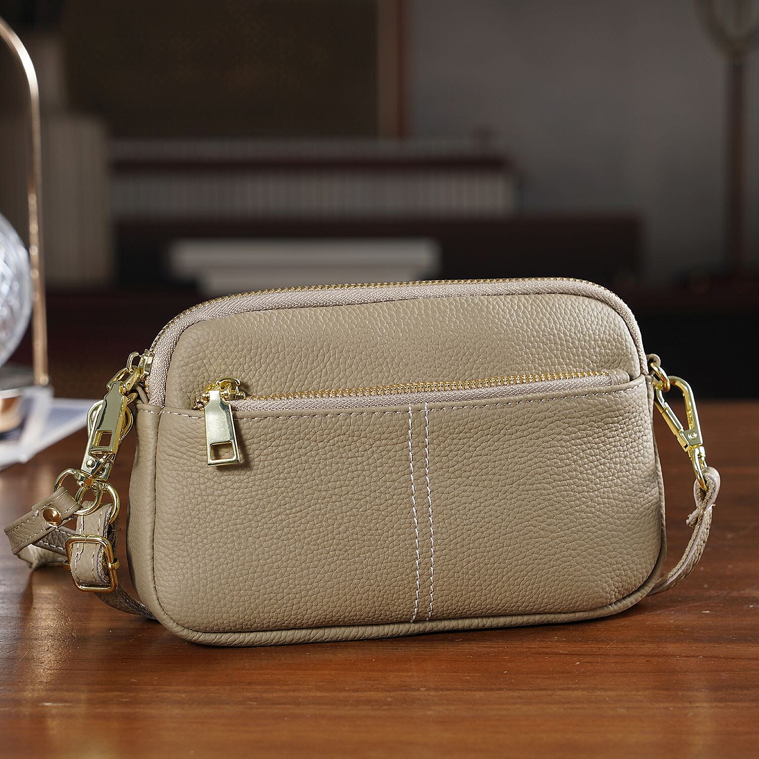 100% Genuine Leather Designer Minimalist Sling Shoulder Bag - Grey 8420509 2