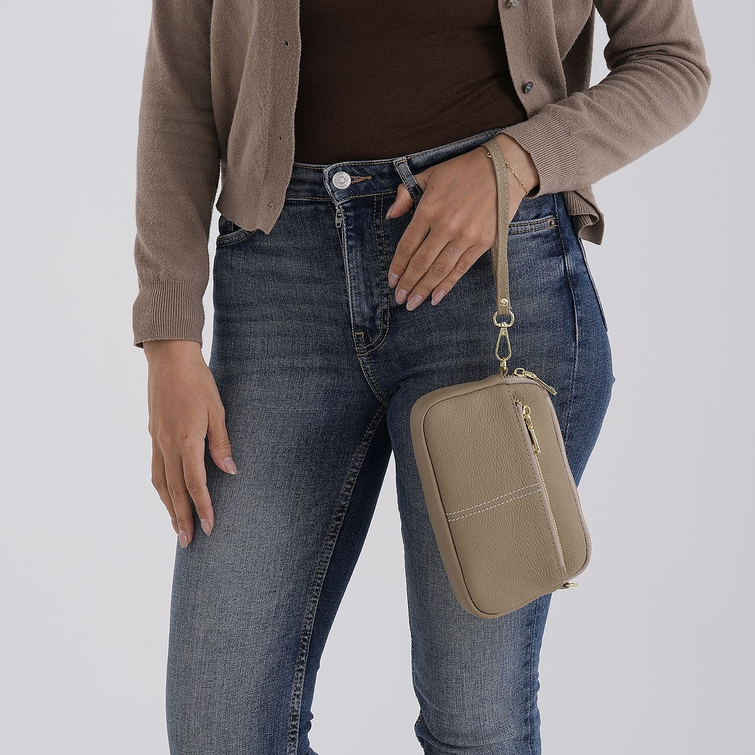 100% Genuine Leather Designer Minimalist Sling Shoulder Bag - Grey 8420509 4