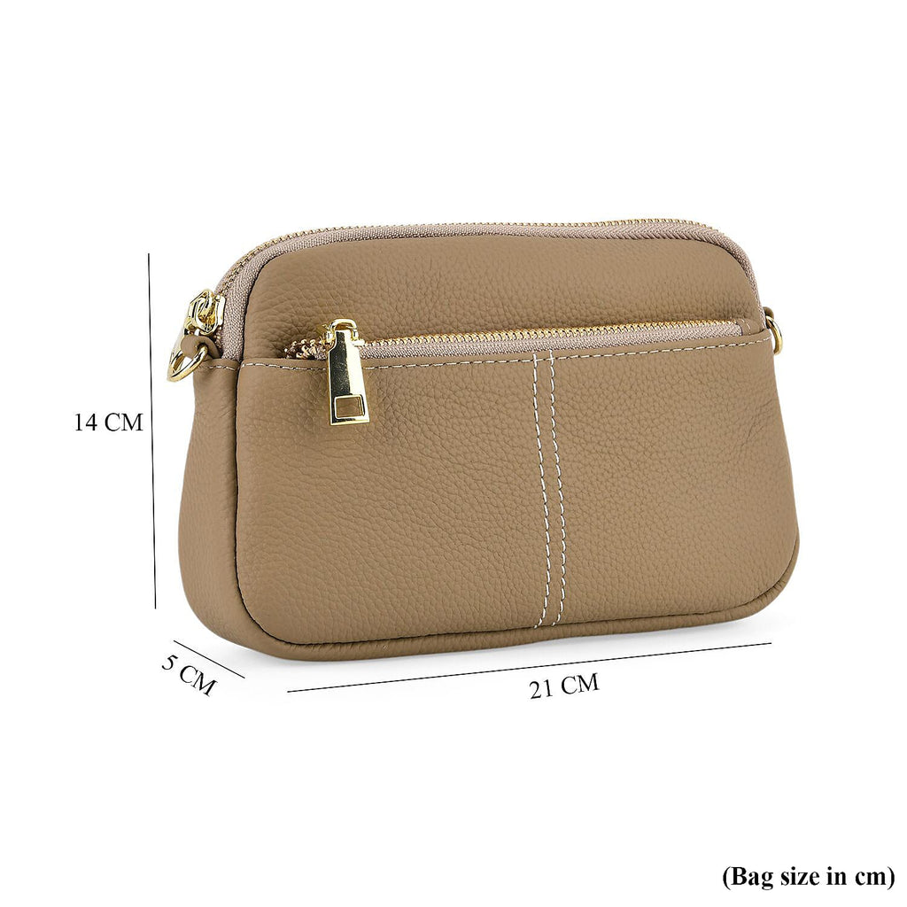100% Genuine Leather Designer Minimalist Sling Shoulder Bag - Grey