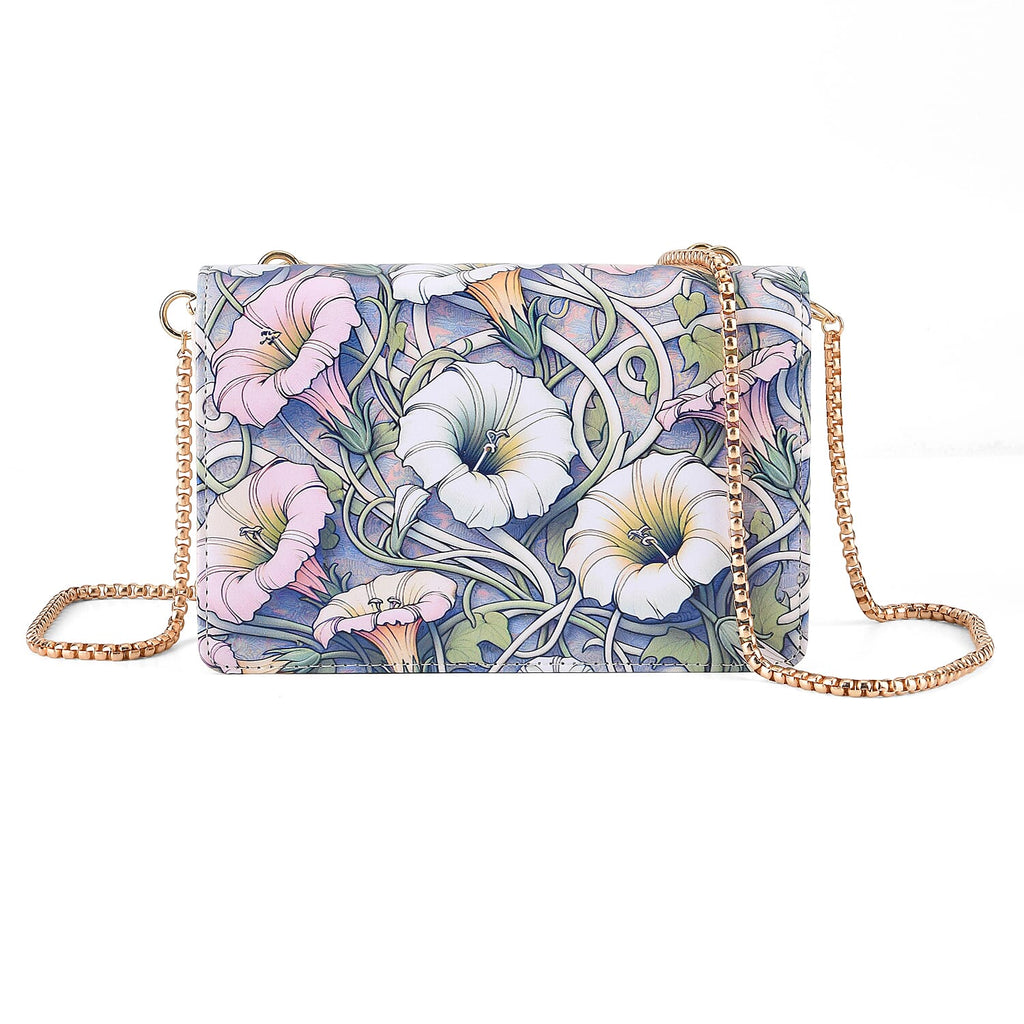 Designer-Inspired RFID-Protected Flower Print Shoulder Bag with a Magnetic Detachable Wallet - Chain Strap included - Cream