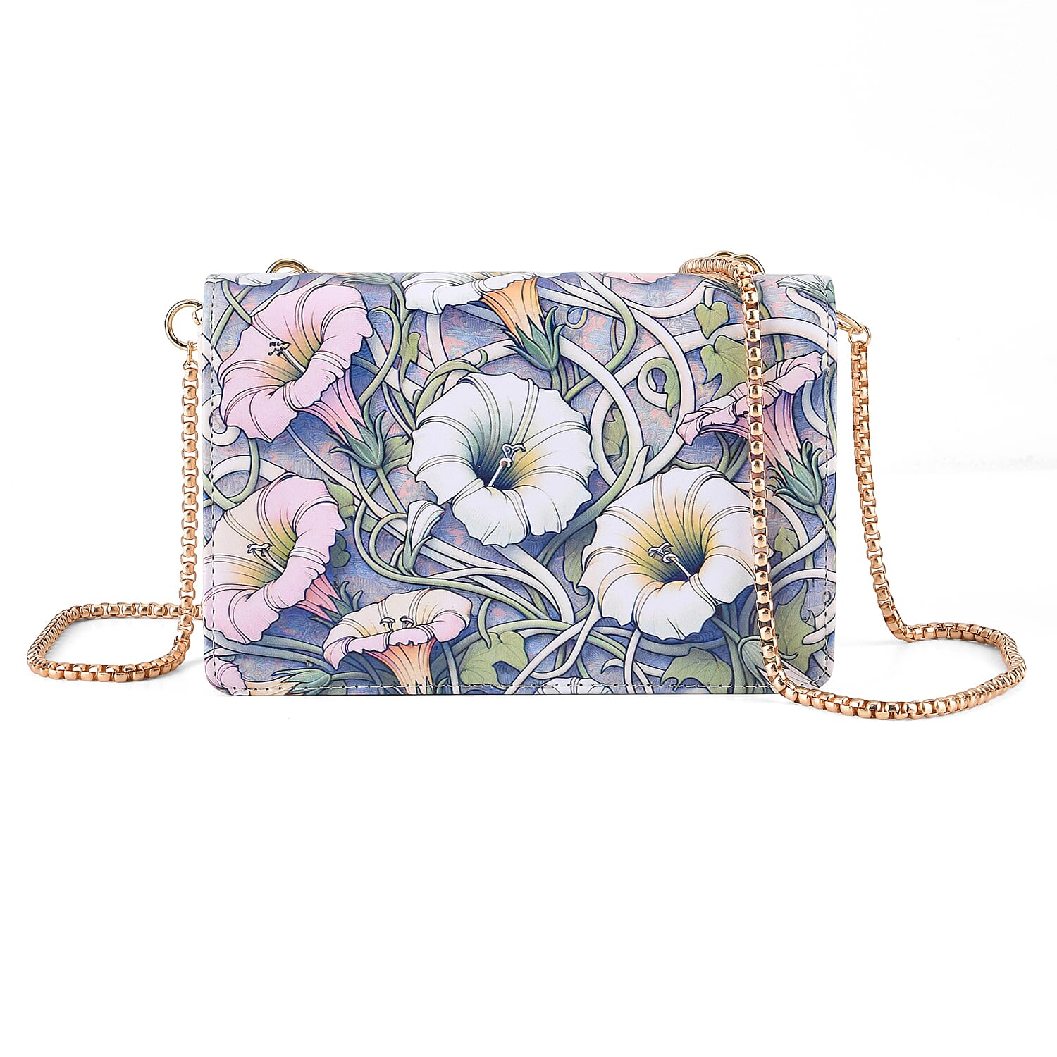 Designer-Inspired RFID-Protected Flower Print Shoulder Bag with a Magnetic Detachable Wallet - Chain Strap included - Cream V32513196 0