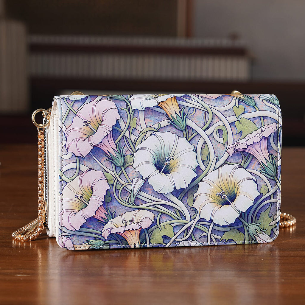 Designer-Inspired RFID-Protected Flower Print Shoulder Bag with a Magnetic Detachable Wallet - Chain Strap included - Cream