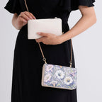 Designer-Inspired RFID-Protected Flower Print Shoulder Bag with a Magnetic Detachable Wallet - Chain Strap included - Cream
