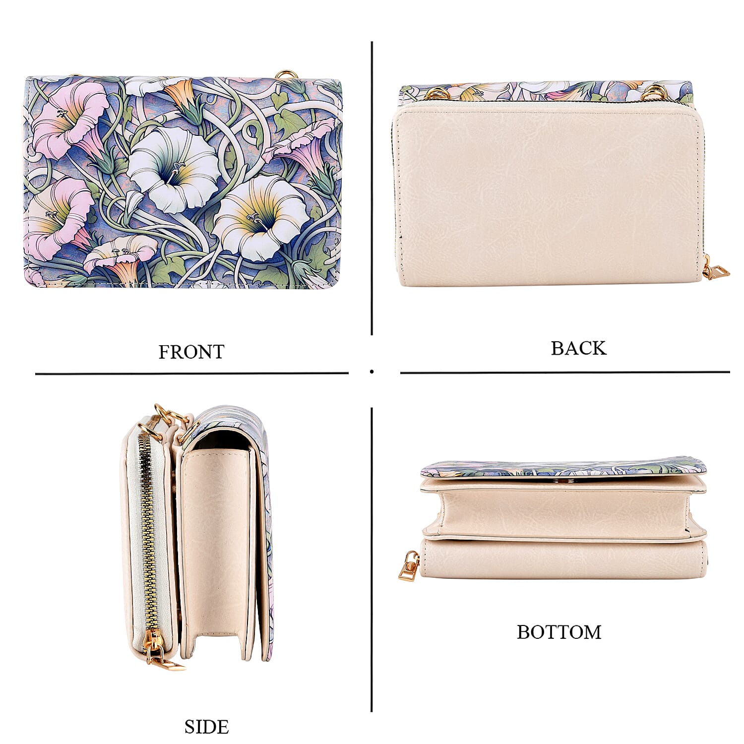 Designer-Inspired RFID-Protected Flower Print Shoulder Bag with a Magnetic Detachable Wallet - Chain Strap included - Cream V32513196 5