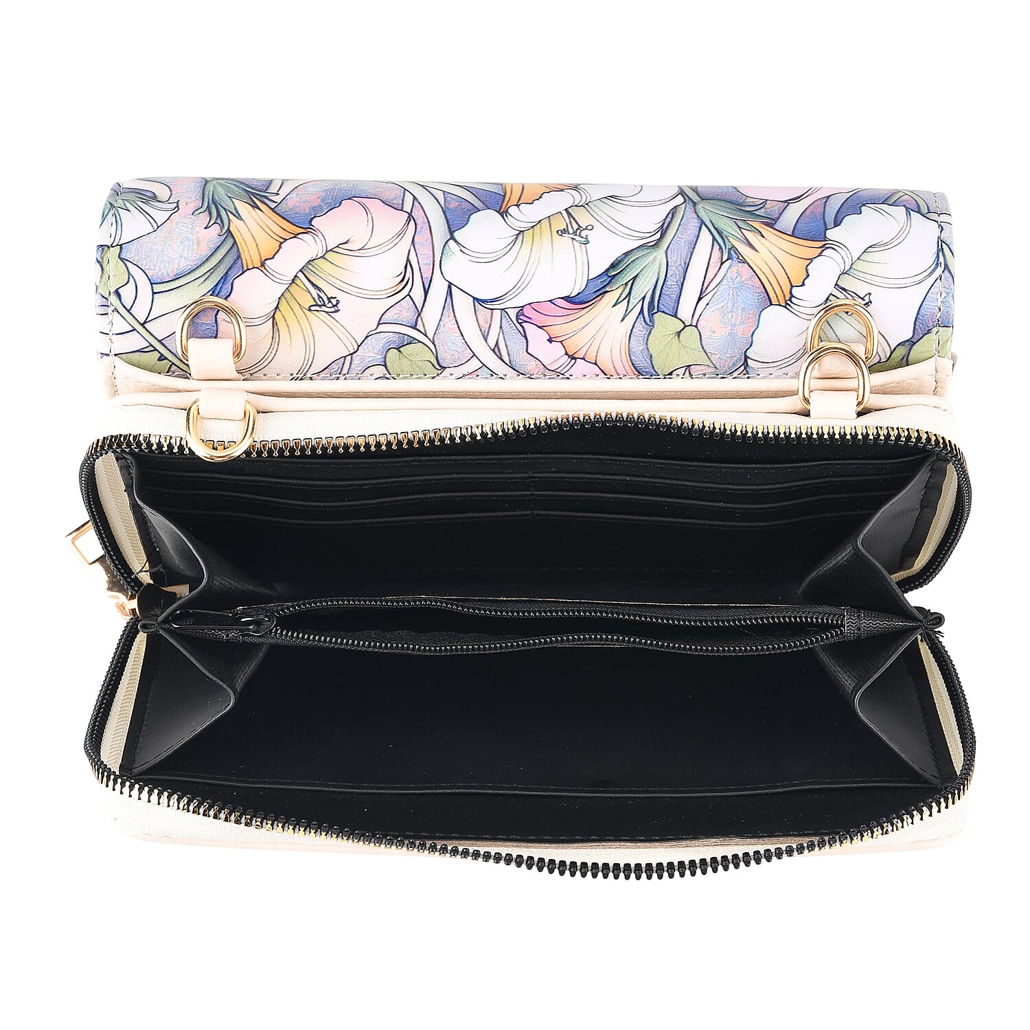Designer-Inspired RFID-Protected Flower Print Shoulder Bag with a Magnetic Detachable Wallet - Chain Strap included - Cream V32513196 8