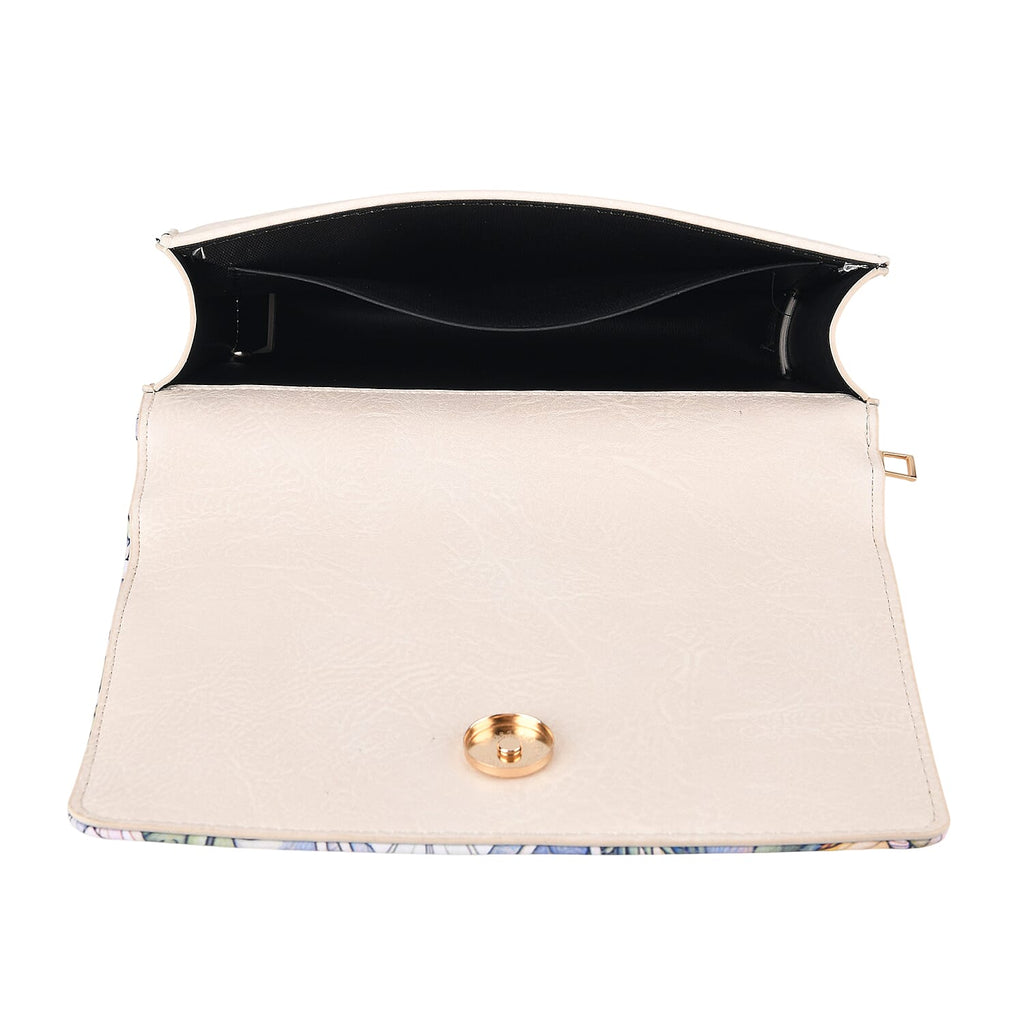 Designer-Inspired RFID-Protected Flower Print Shoulder Bag with a Magnetic Detachable Wallet - Chain Strap included - Cream