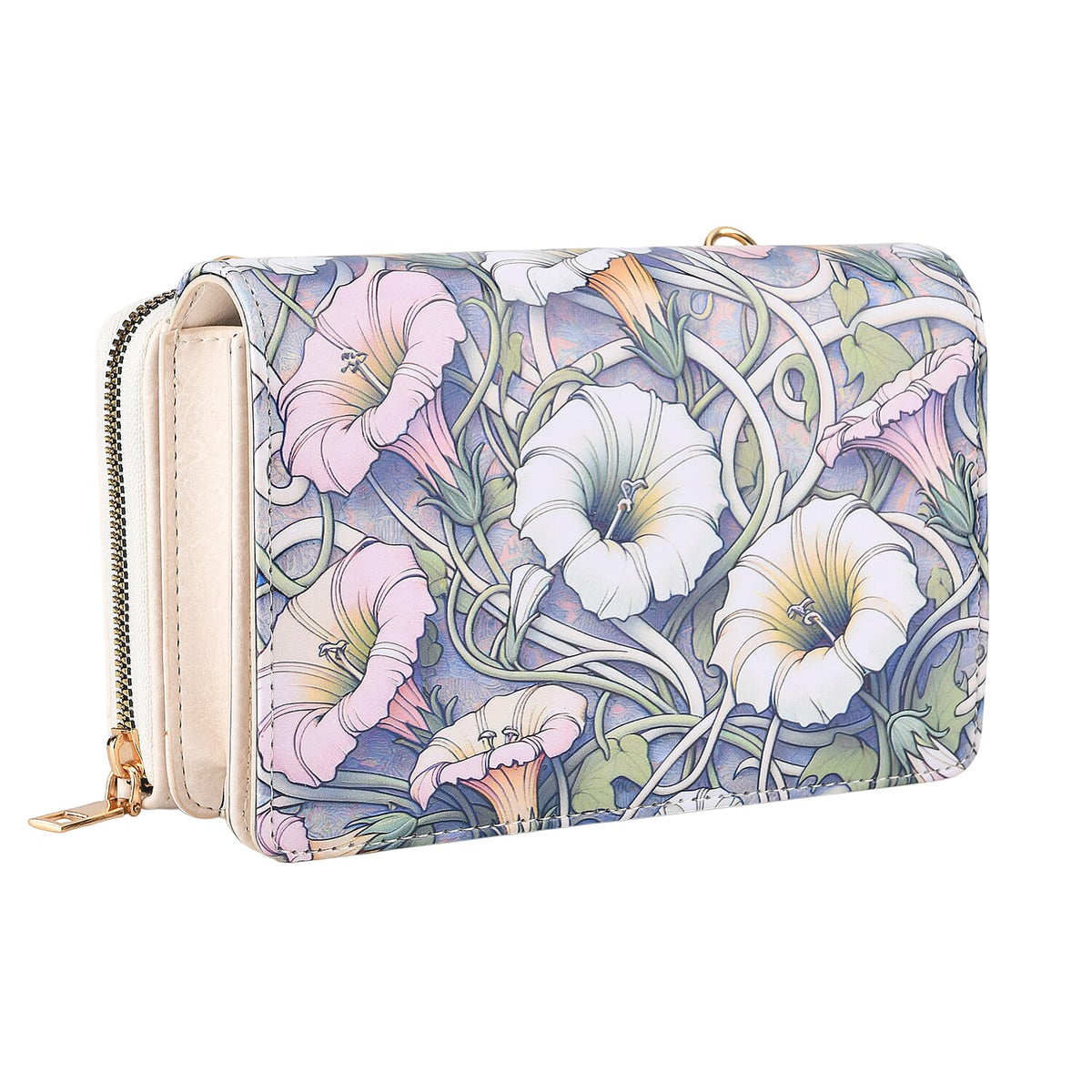 Designer-Inspired RFID-Protected Flower Print Shoulder Bag with a Magnetic Detachable Wallet - Chain Strap included - Cream V32513196 10