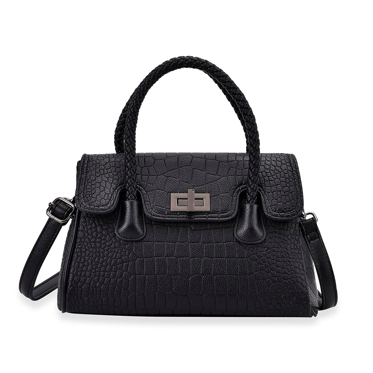 Elegant Croc Pattern Crossbody Bag with Braided Top Handle 8043228 0