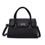 Elegant Croc Pattern Crossbody Bag with Braided Top Handle - Gun