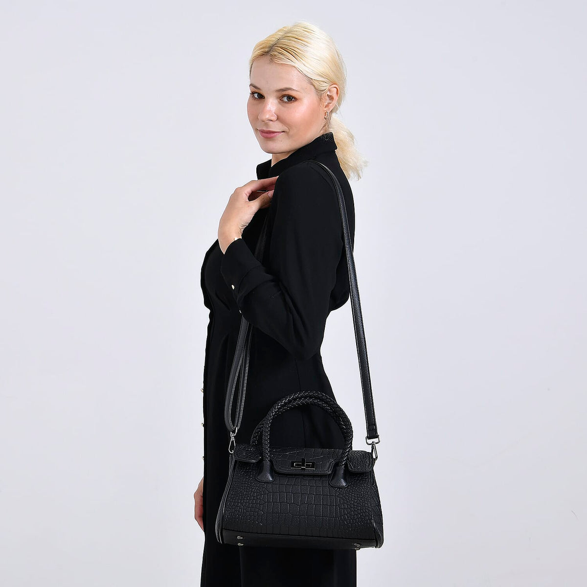 Elegant Croc Pattern Crossbody Bag with Braided Top Handle 8043228 1