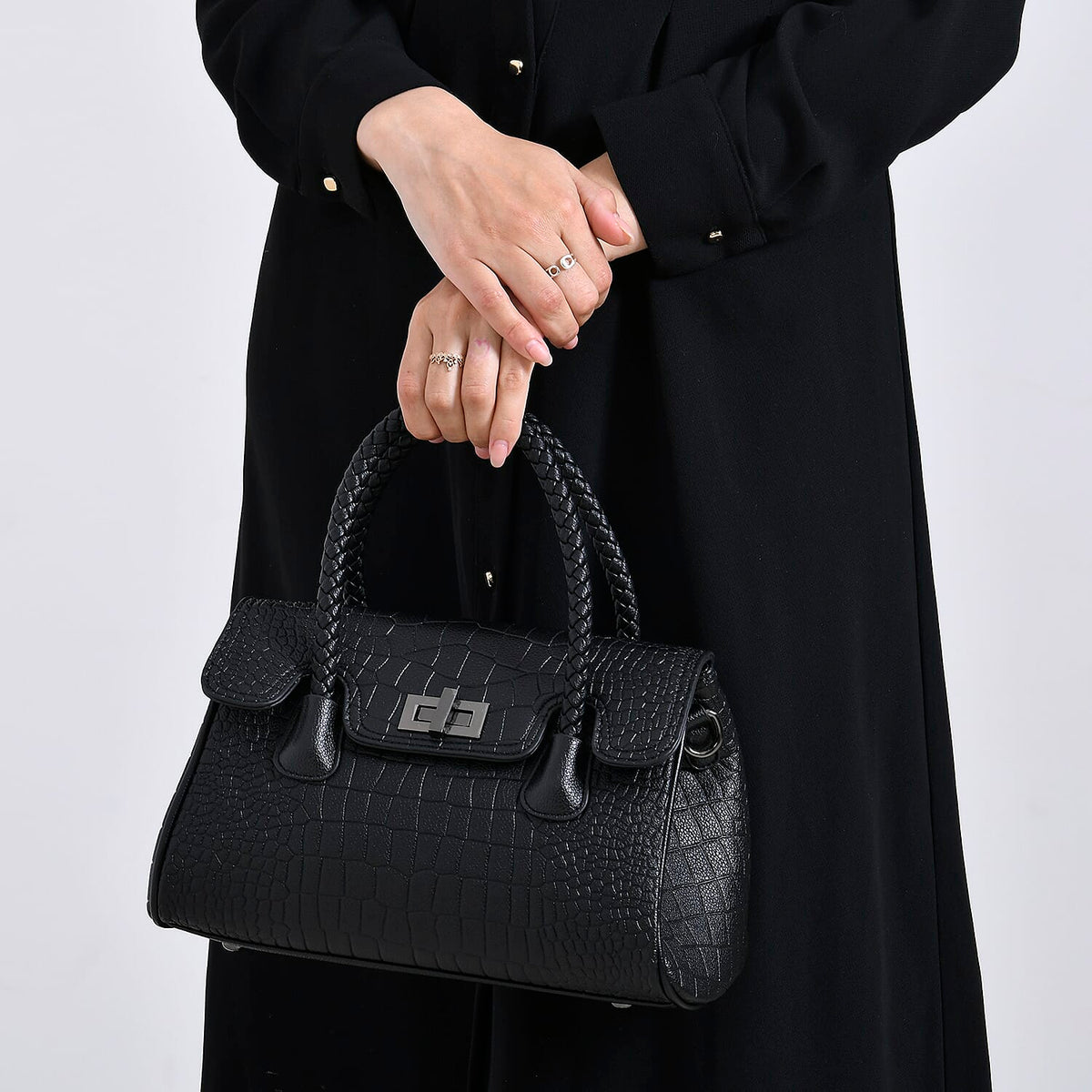 Elegant Croc Pattern Crossbody Bag with Braided Top Handle 8043228 2