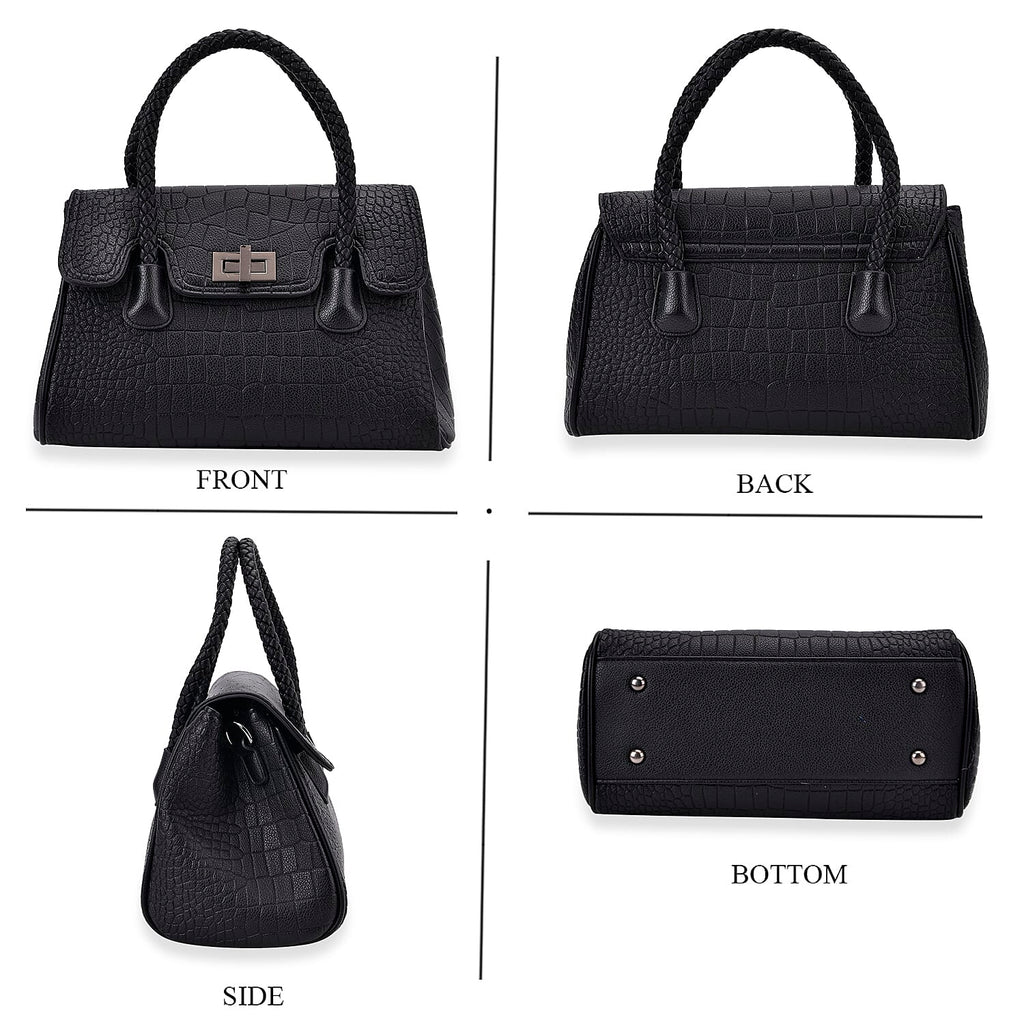 Elegant Croc Pattern Crossbody Bag with Braided Top Handle - Gun