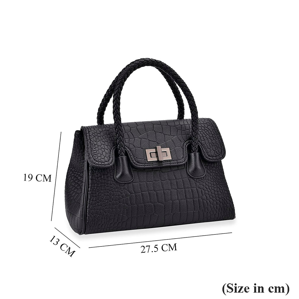 Elegant Croc Pattern Crossbody Bag with Braided Top Handle - Gun
