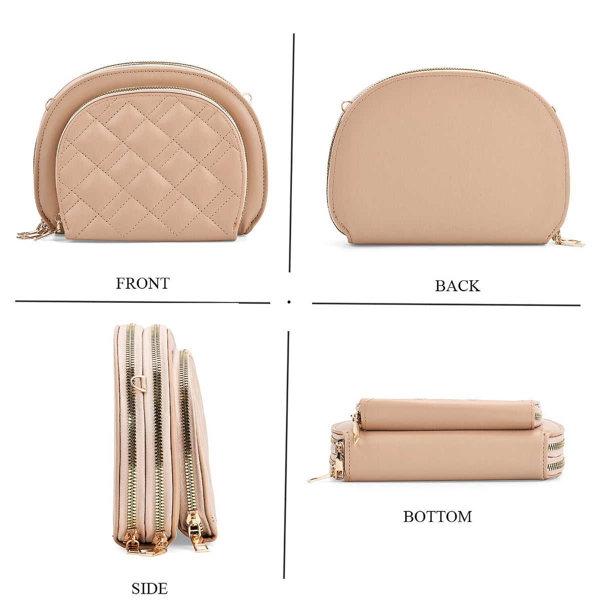 Leatherette Quilted Crossbody Bag with Log Strap - Khaki 8079162 4