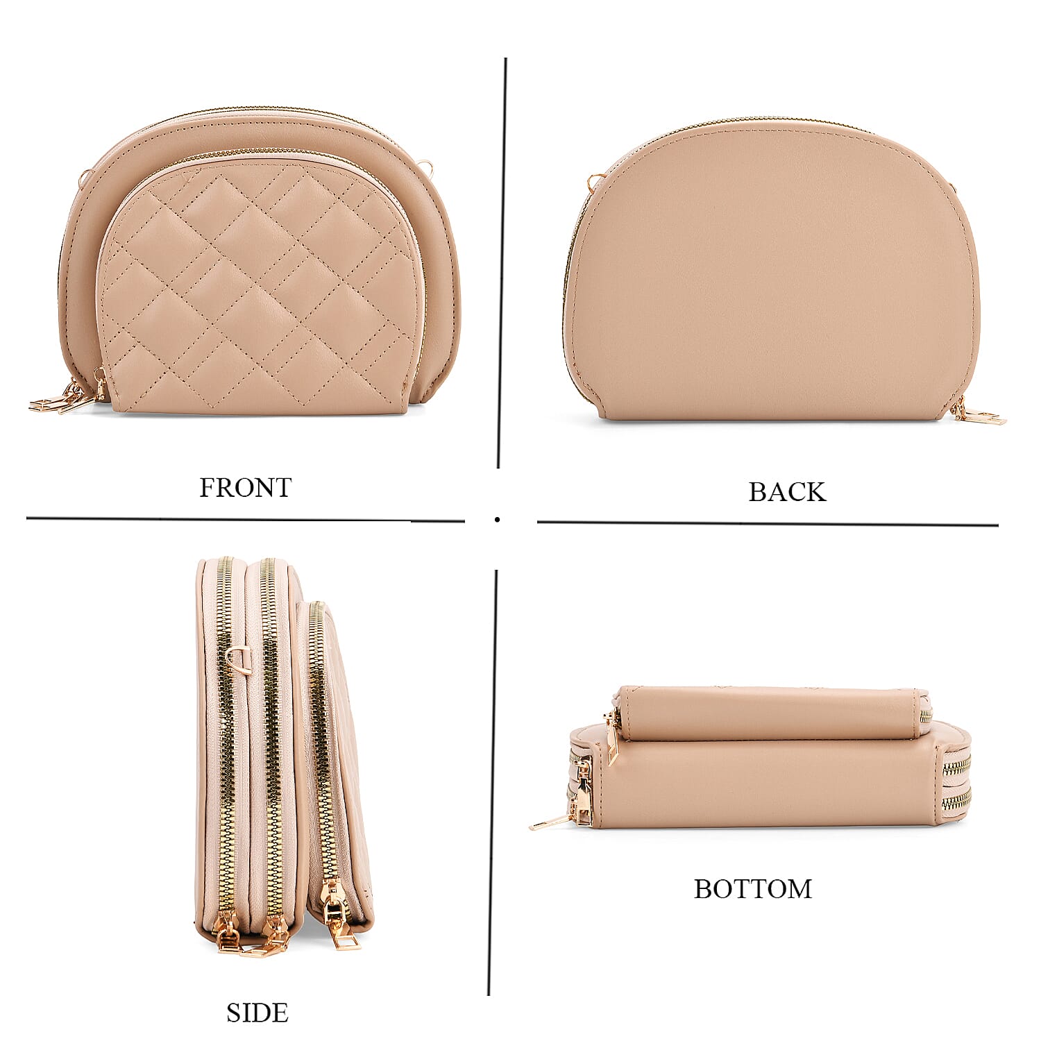 Leatherette Quilted Crossbody Bag with Log Strap - Khaki 8079162 4