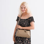 100% Genuine Leather  Full Grain Crossbody Bag with Adjustable Strap - Khaki