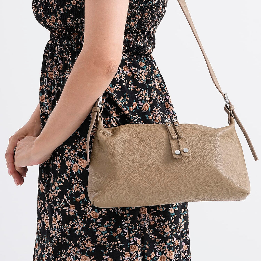 100% Genuine Leather  Full Grain Crossbody Bag with Adjustable Strap - Khaki