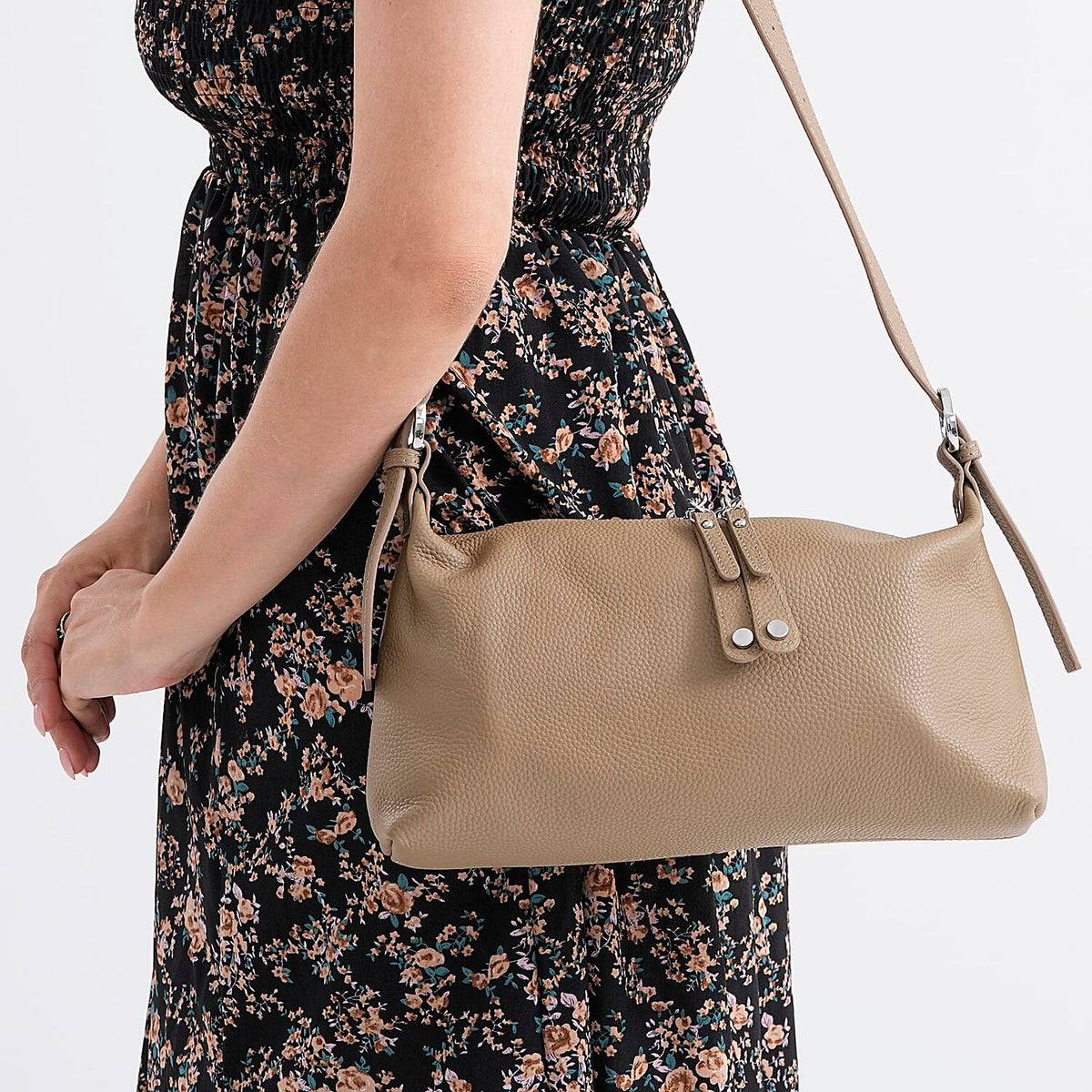 100% Genuine Leather Full Grain Crossbody Bag with Adjustable Strap - Khaki V32531291 4