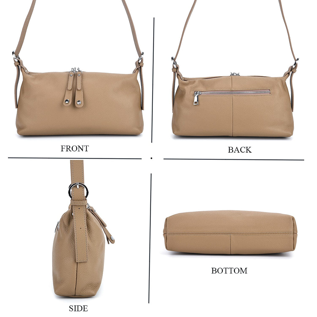 100% Genuine Leather  Full Grain Crossbody Bag with Adjustable Strap - Khaki