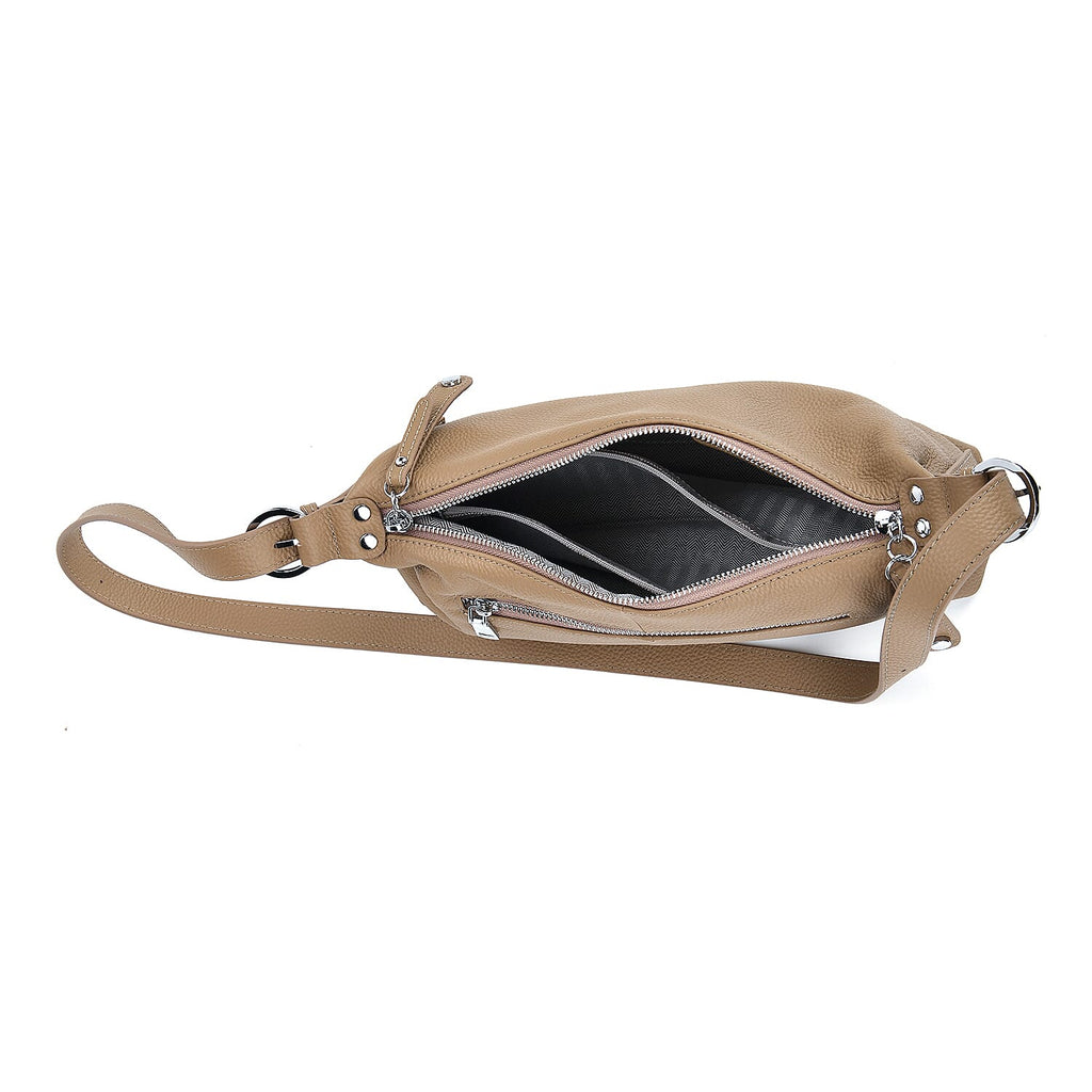 100% Genuine Leather  Full Grain Crossbody Bag with Adjustable Strap - Khaki