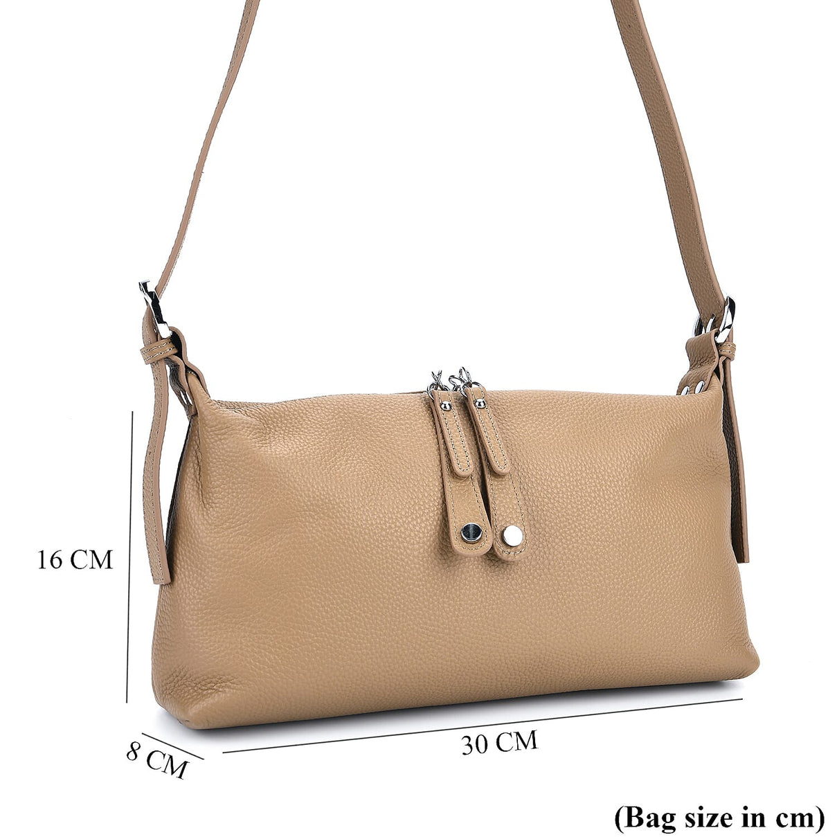 100% Genuine Leather Full Grain Crossbody Bag with Adjustable Strap - Khaki V32531291 8