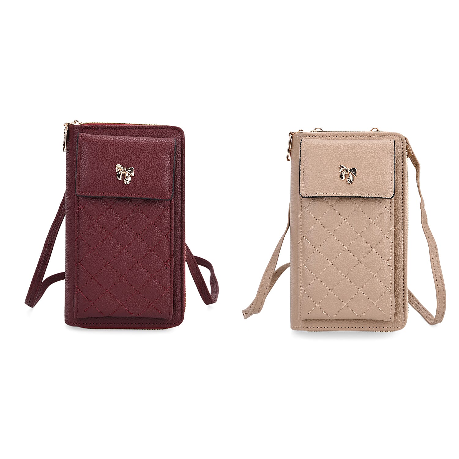 Set of 2 Quilted Cellphone Bags - Beige - Burgundy 8079543 0