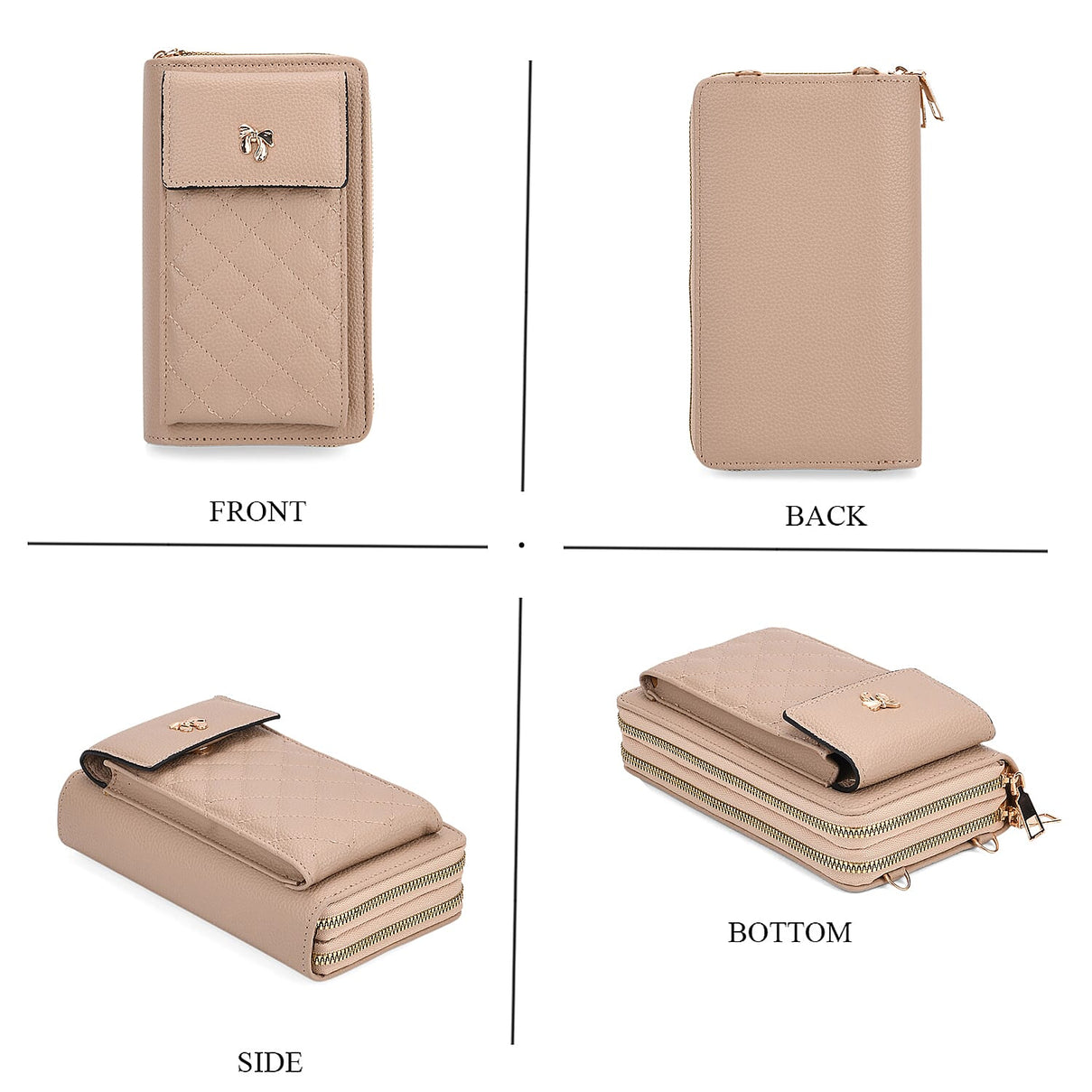 Set of 2 Quilted Cellphone Bags - Beige - Burgundy 8079543 4