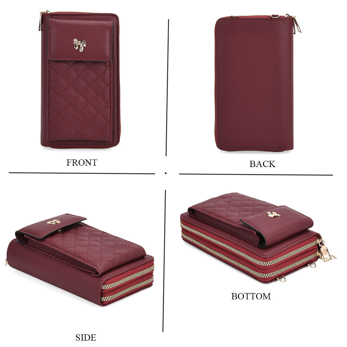Set of 2 Quilted Cellphone Bags - Beige - Burgundy 8079543 7