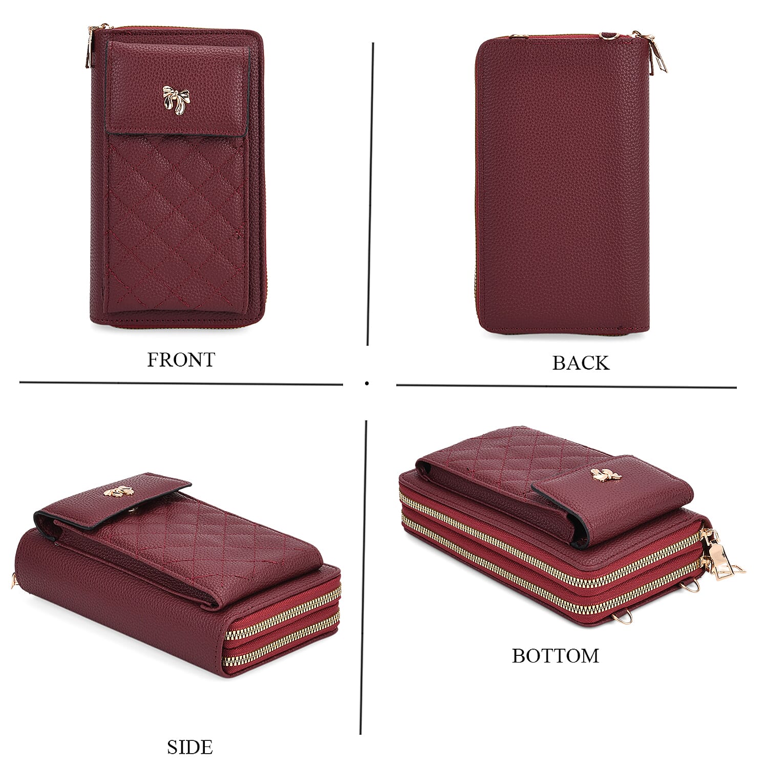 Set of 2 Quilted Cellphone Bags - Beige - Burgundy 8079543 7
